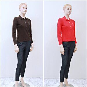 Bundle of 2 Lacoste Long Sleeve Polo Shirt Red Brown Women M